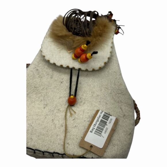 Brand New Women's Mongolian Style Felt Bag Handmade Drawstrings Beaded - Picture 6 of 7